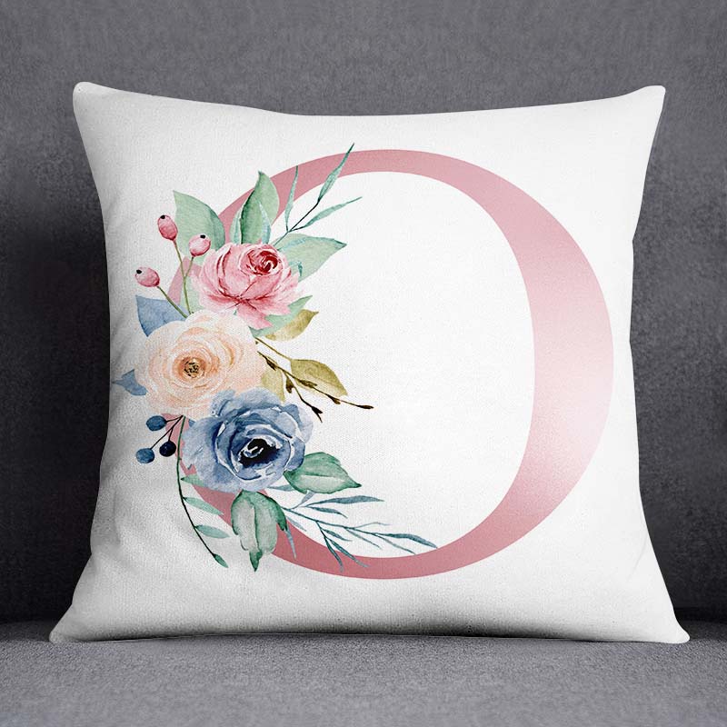 Floral Alphabet Pattern Decorative Pillowcase Square Pillowcase Home Office Decorative Cushion Cover