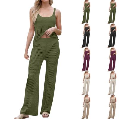 Kadın Yaz Modası Plaj U-yakalı Günlük Bol Kolsuz Pantolon Takımı