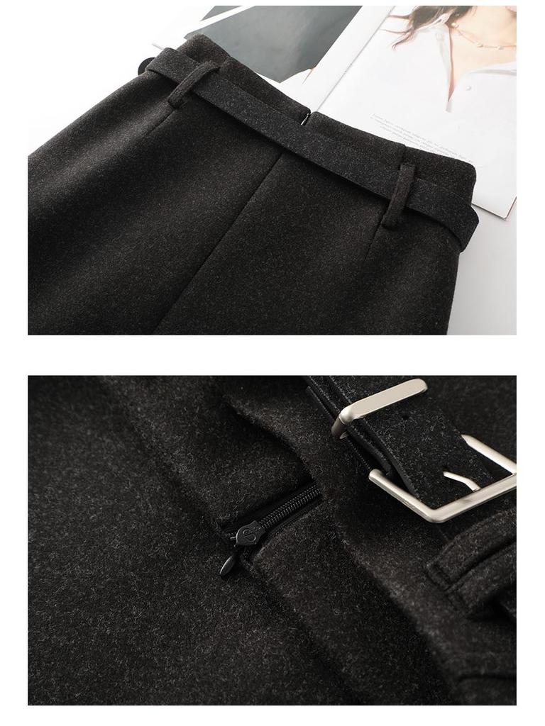 Elegant Woolen Coffee Midi Skirt - Women's Autumn/Winter 2025, Thickened Professional Design, Versatile Style