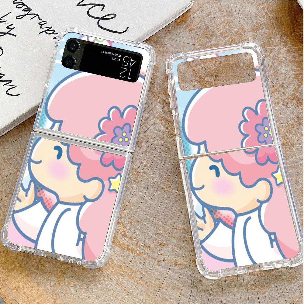 Luxury Case For Samsung Galaxy Z Flip 3 4 5G Funda Z Flip3 Clear PC Hard Shockproof Back Phone Coque Shell LittleTwinStars Cute