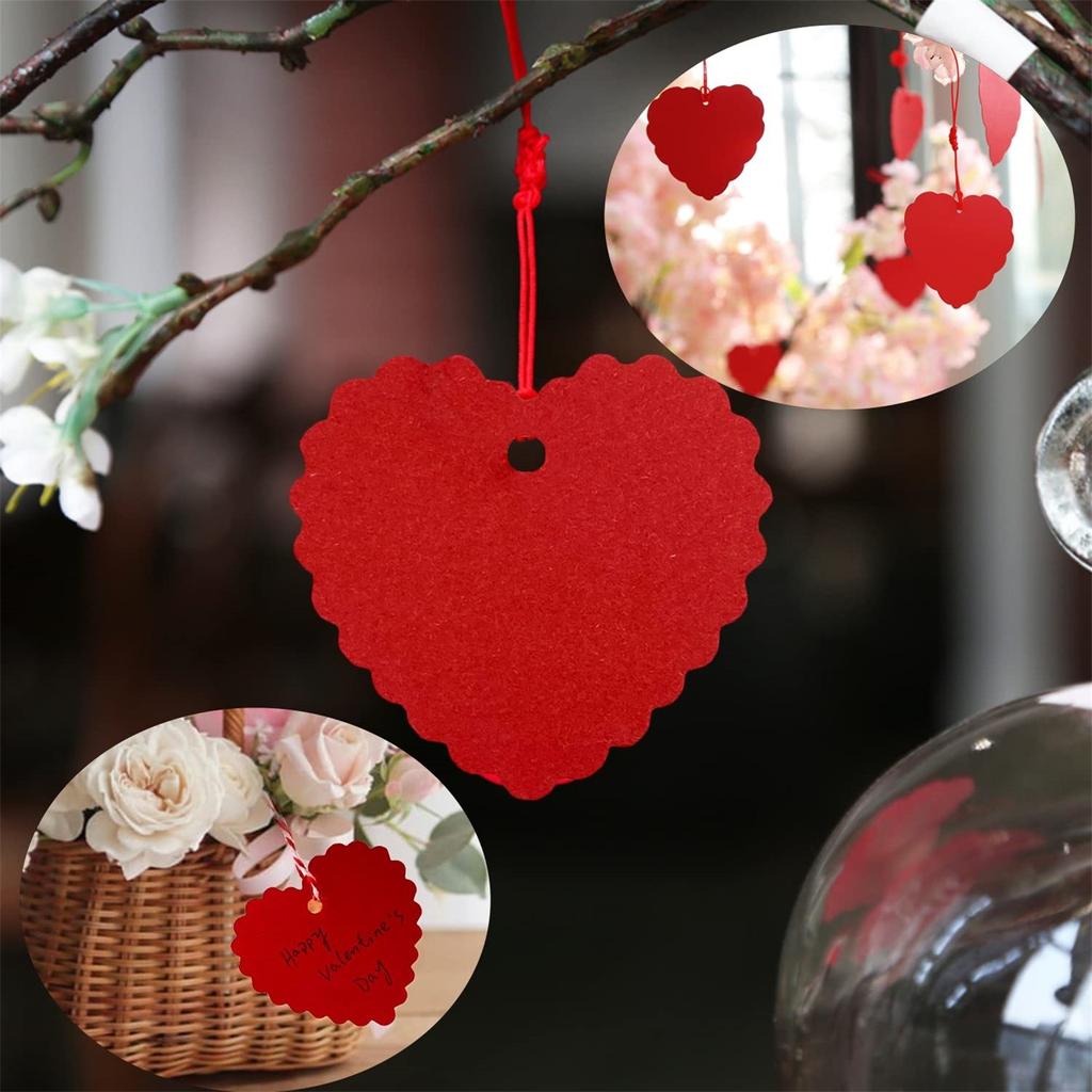 100 Pcs Tags Valentine Gift Tags Heart Cutouts Shaped Kraft Paper Tags With 300 Feet String For Valentine's Day Mother's Day Wedding Party
