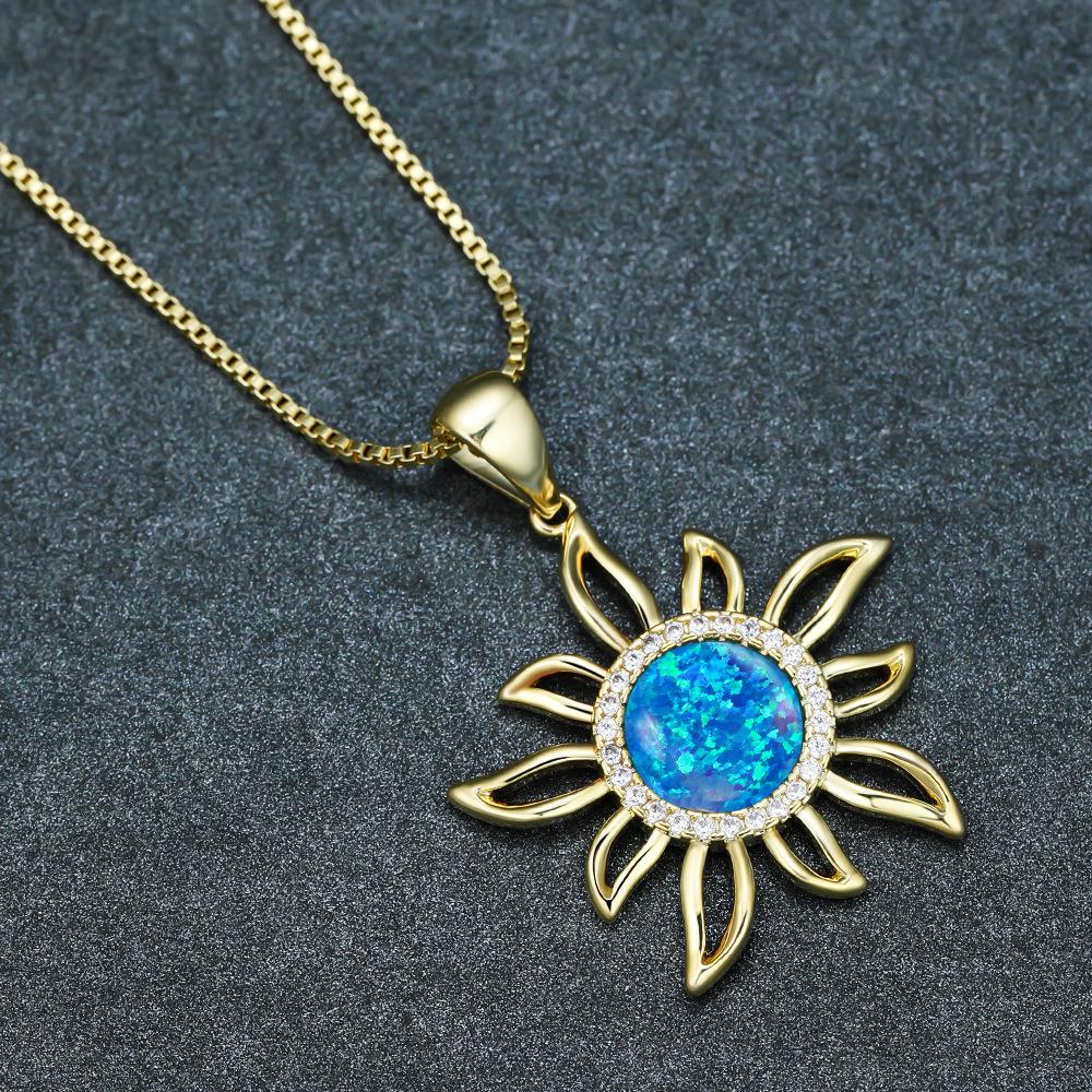 

Круглое сине-белое окаймление, кулон-подвеска в виде полого подсолнуха с белым бриллиантом для женщин
