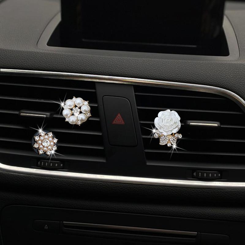 Diamond Flower Pearl Car Vent Air Perfume Clip Freshener Ornaments Decoration