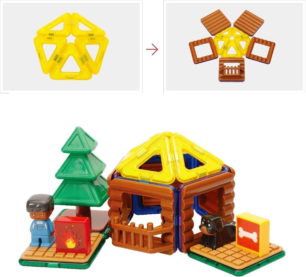 BorneLund MAGFORMERS Log House Set For Ages 3 and Up Educational Toy Magnet Block MF705016 [40 Pieces]