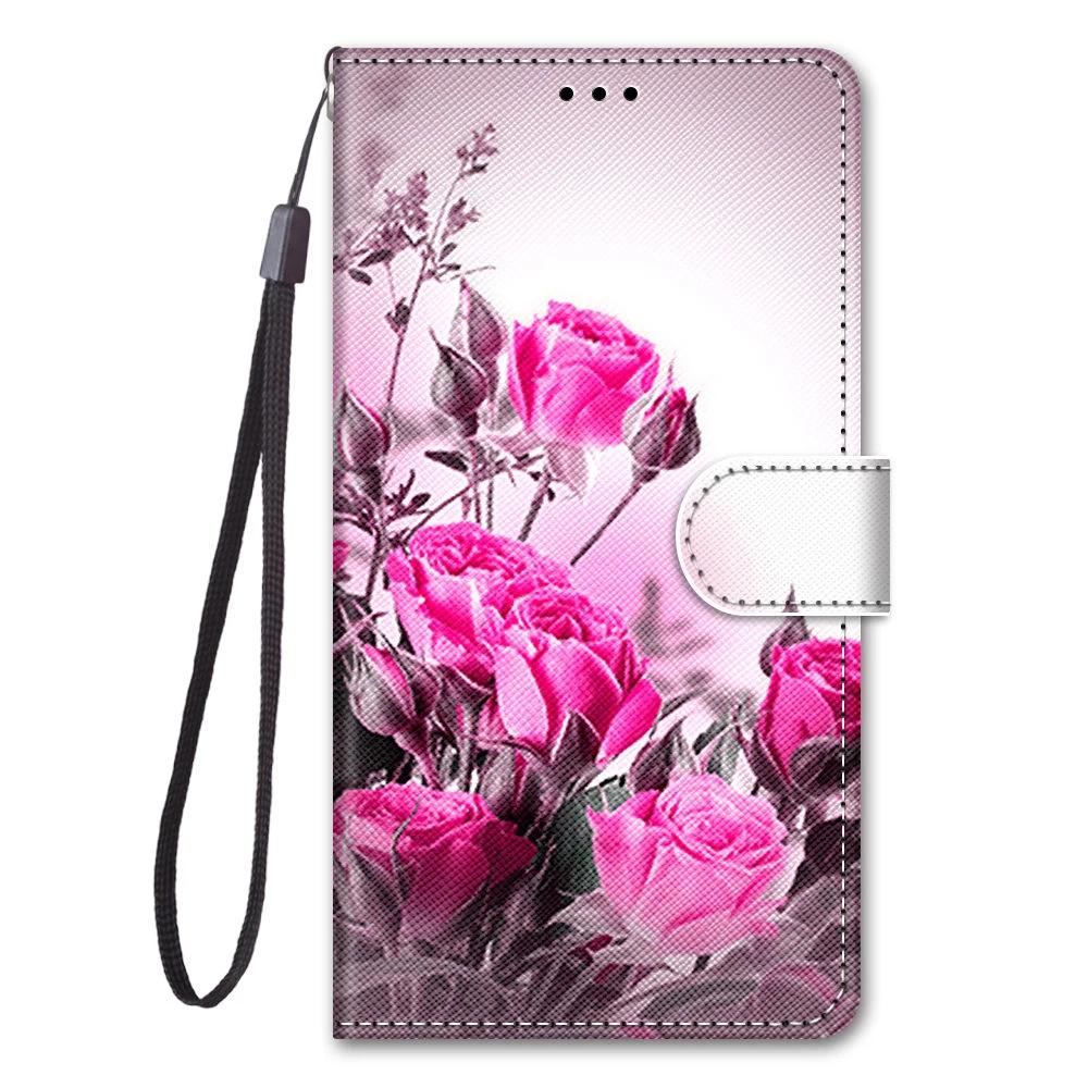 Leather Flip Phone Case For iPhone 11 XR X XS 7 8 SE 2020 SE 2022 Lion Cat Flower Painted Wallet Card Holder Back Cover
