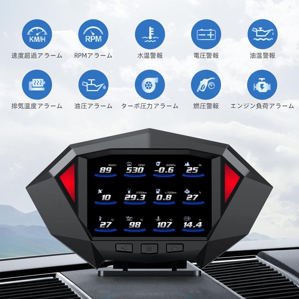 Wiiyii P1 Obd2 Multimeter, Obd2 Meter, Multimeter Obd2, HUD Obd2, OBD + GPS+inclinometer +
