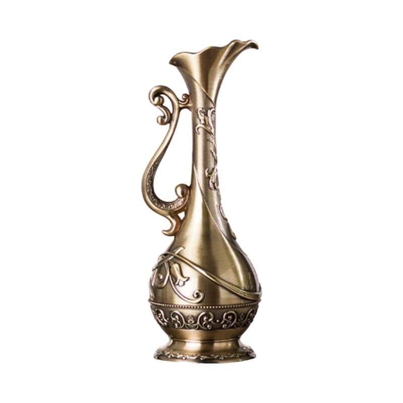 Textured Geometric Vintage Bronze Metal Vases For Living Room Table Centerpieces Display Flower Arrangements Container
