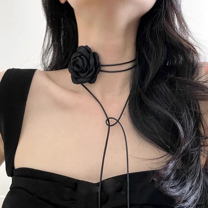 Black Rose Camellia Choker Necklace for Women