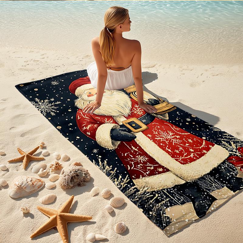 1Pc Vintage Christmas Santa Scene Beach Towel, Quick Dry, Multi-Use for Beach Pool Gym Yoga Home Travel, Christmas, Halloween, Xmas Gift S247