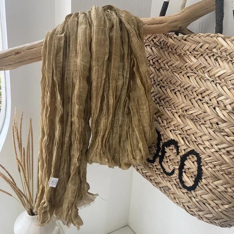 New High-End Natural Wrinkled Antique Style Artistic Shawl Sun Protection Versatile Plain Couple Cotton And Linen Scarf Women