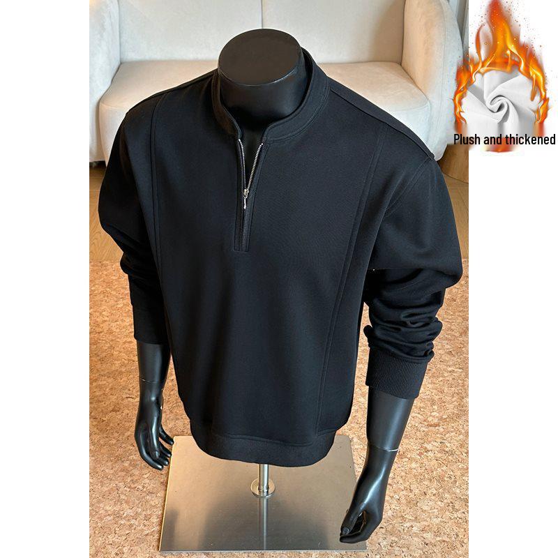 

Зимняя толстовка с полумолнией большого размера в гонконгском стиле, 2025 г., размеры M-5X XL чёрный