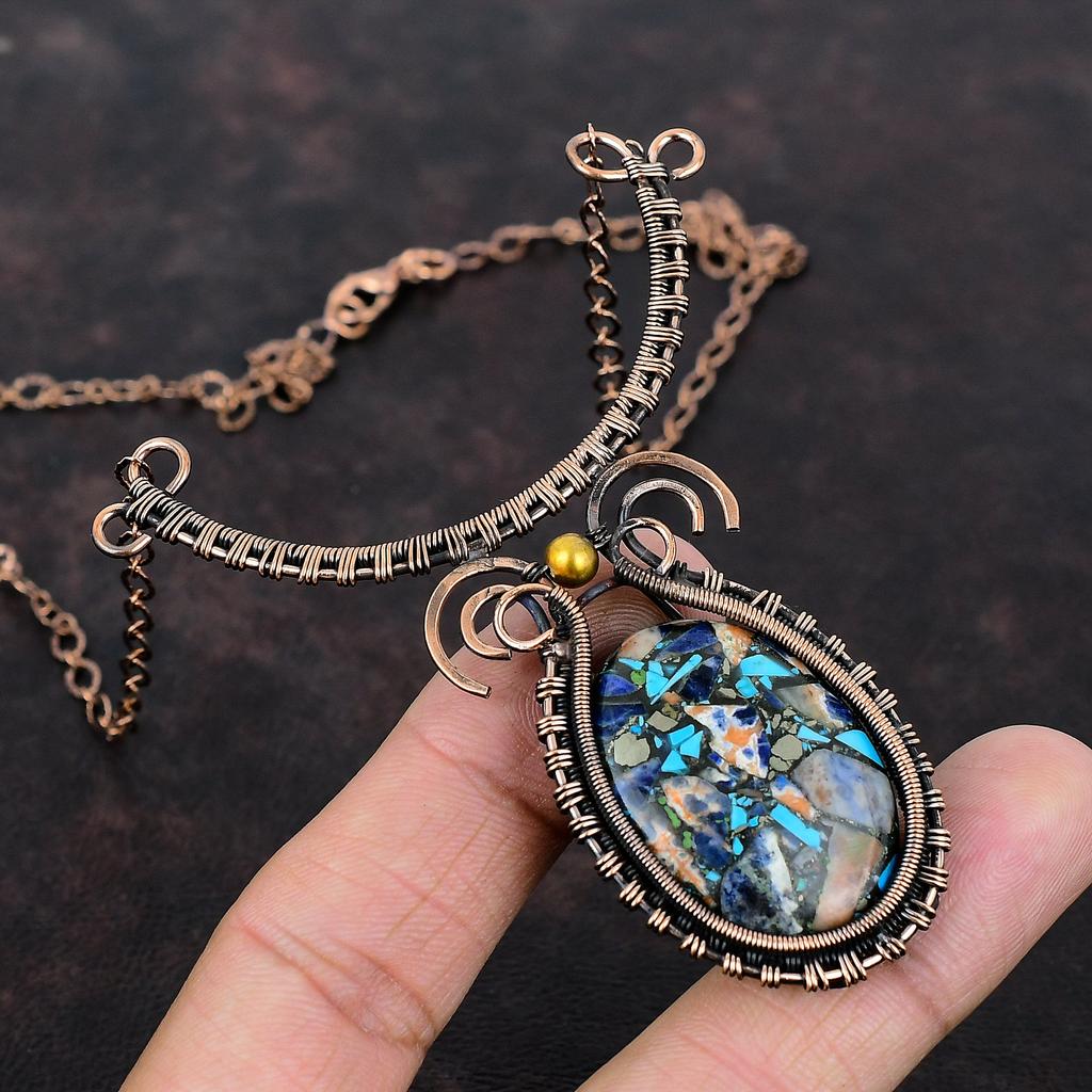 Copper Multi Turquoise Necklace Copper Wire Wrapped Gemstone Necklace Handmade Designer Jewelry Adjustable Necklace Copper Jewelry For Gift