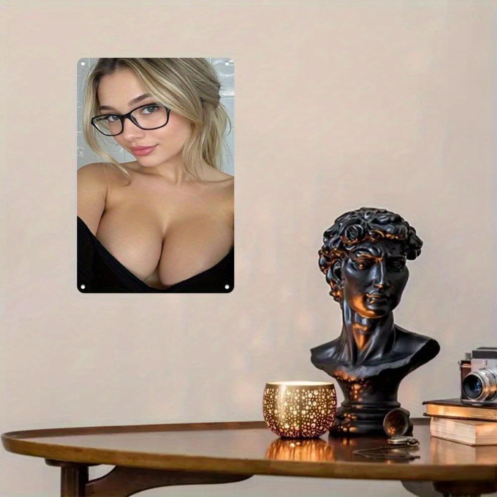 Elegant Woman Metal Wall Art, 2D Floral Face & Glasses Poster - Durable Iron Home Decor for Living Room, Office, Salon - Easy Ha