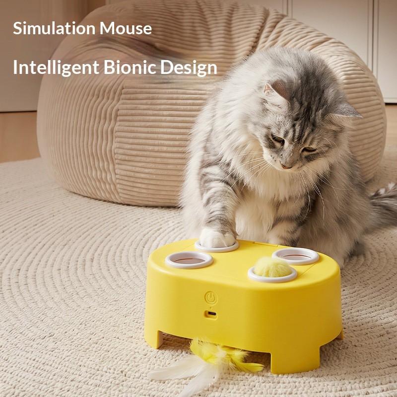 Interactive Cat Toy Set With Cheese Design Feather Wand Whack-a-Mole Style Play Indoor Cats