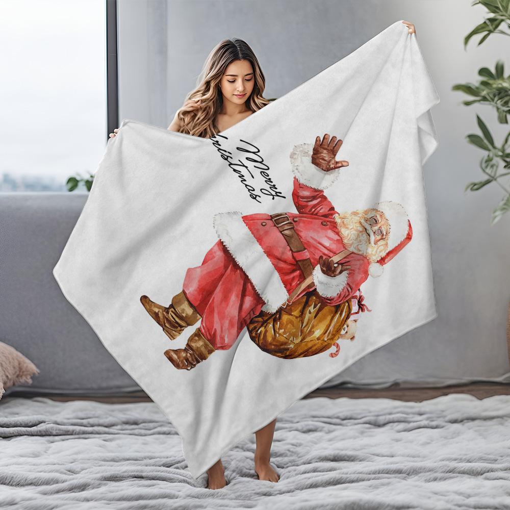 Tuniu Christmas Santa Claus Print Blanket for Sofa Bed Living Room Decorative Warm Fleece Throw Gift