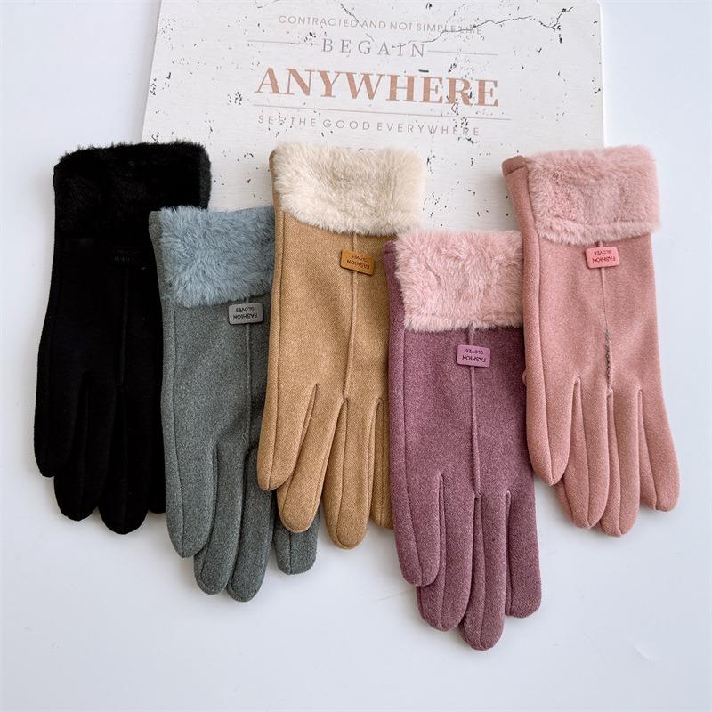 New autumn and winter thermal gloves rabbit velvet fabric touch screen gloves outdoor riding driving casual student gloves