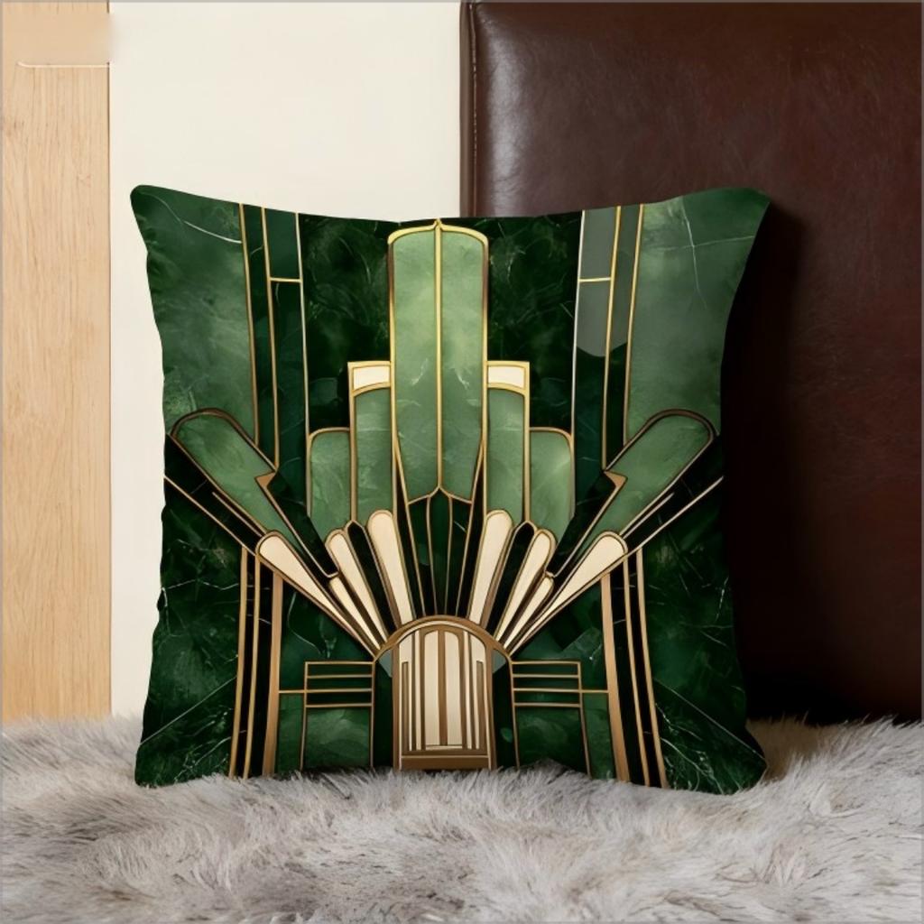 Luxury Art Deco Green Marble Pillow Cover Gold Geometric Sunburst Print Modern Cushion Case For Sofa Bed Couch Home Decor