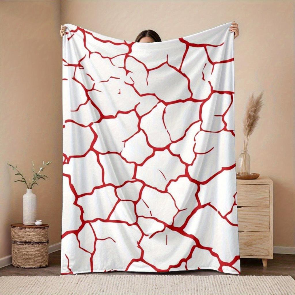 Red Cracked Pattern Throw Blanket Modern Abstract Design for Living Room Sofa Decor MinimalistHomeStyle Gift for Her