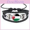 Palestinian Flag Design Gemstone Multi-layer Leather Bracelet Handcrafted Leather Rope Wristband Wholesale