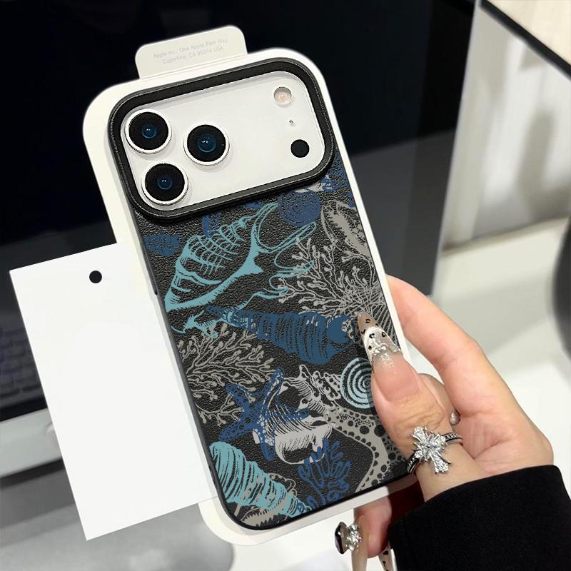 Trendy Ocean Style Whale Pattern Case For iPhone 17 16 Pro Max Luxury Leather Texture Matte Silicone Cover For iPhone 15 14 13 Pro Max 11 16e 17e