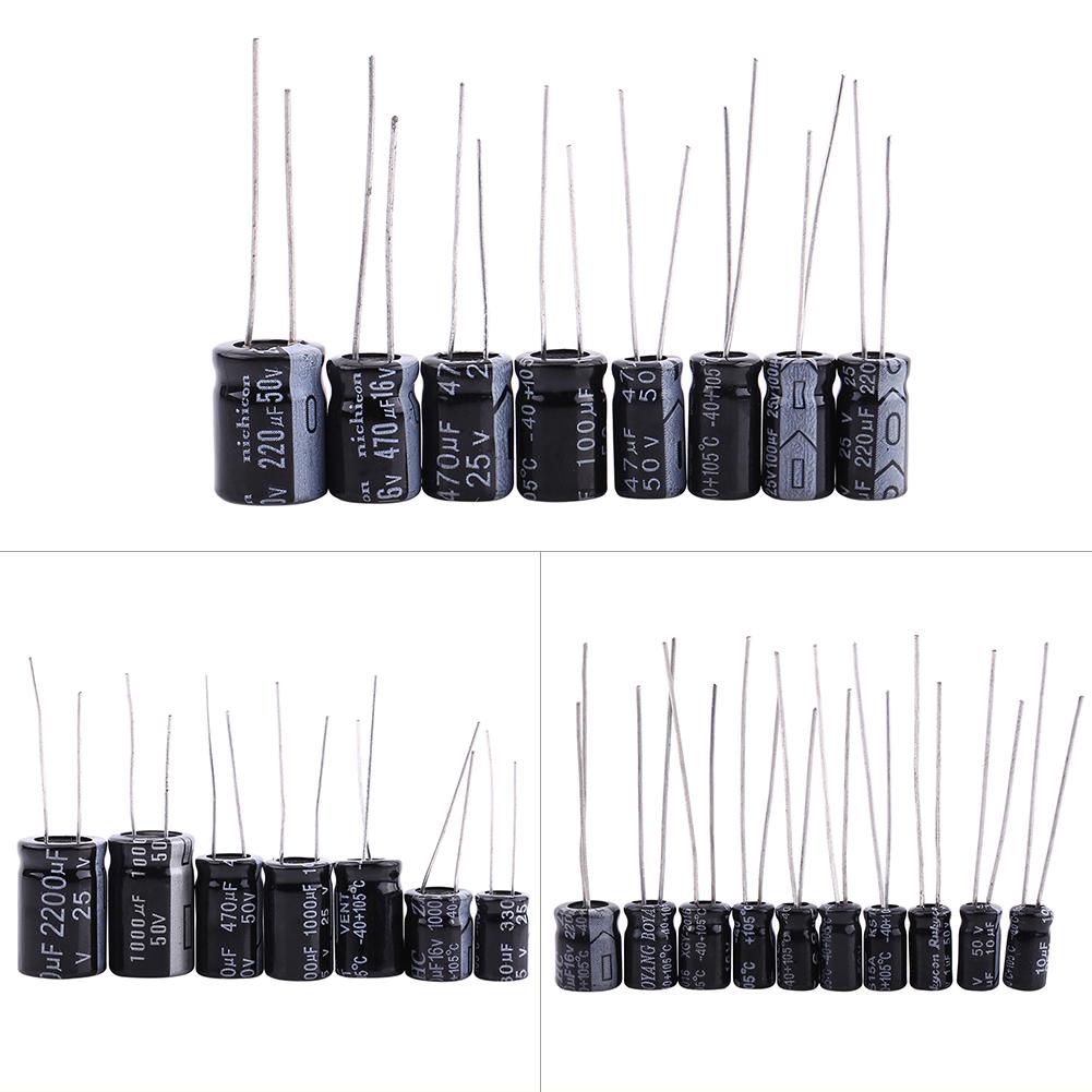 125pcs Electrolytic Capacitor Assortment Kit Set 1uF.2200uF 25 Values, Miniature, Popular,  , Packed In Plastic Bags, Suitable for