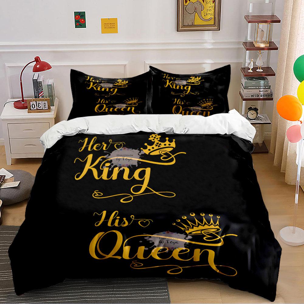 Her King & His Queen Design Bedding Duvet Cover Set (1*Duvet Cover 2*Pillowcases, without duvet insert)