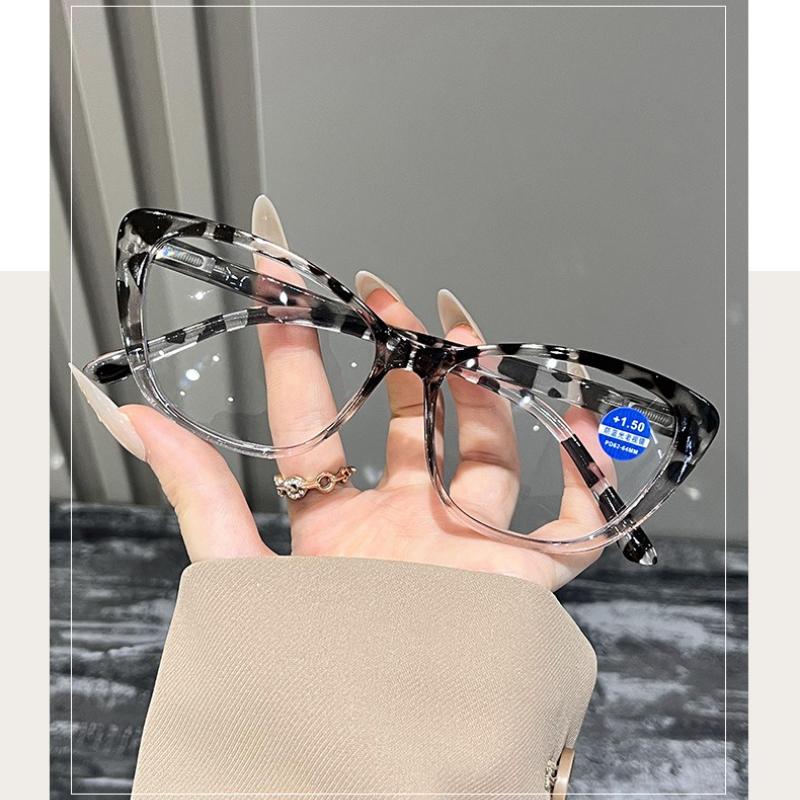 Unisex Fashion New Cat Eye Reading Glasses Spliced Color Frame Transparent Lens HD Fashion Presbyopia Glasses 0 To 4.0