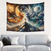 Sun Moon Phoenix Tapestry, Fire and Ice Birds with Mountain, Mythical Fantasy Wall Art for Bedroom Living Room Decor