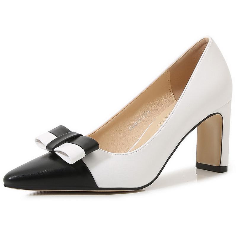 

7.5cm Heels Women Pumps Sweet Bowtie High Heel Single Shoes for Office Career Nightclub Party Wedding Banquet Host Model Catwalk 35 белый