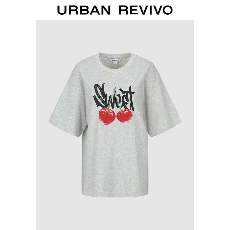Women s Casual Cherry Print Cotton T-Shirt XL хизер серый