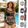 New One-piece Swimsuit Women's Long-sleeved Tight-fitting High-elastic and Thin Sexy Gauze Skirt European and American Spot Women's Swimwear