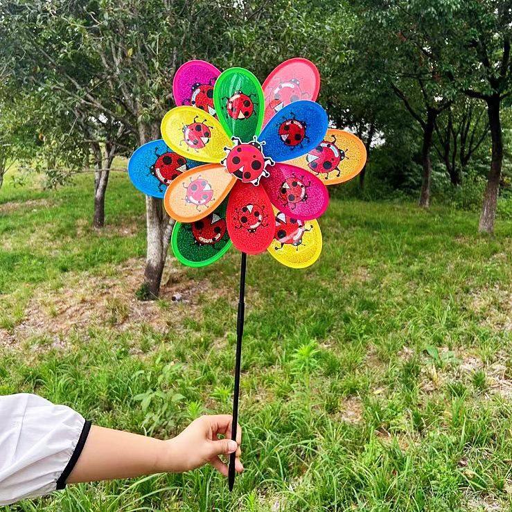 Colorful Glitter Insect Double-Layer Pinwheel Outdoor Toys