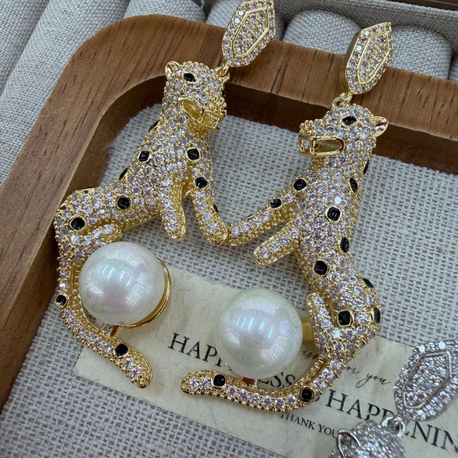 Cheetah Pearl Heavy Industry Heavy Industry High-End Micro-Inlaid With Zirconium Sweet Cool Style Fashion Personalized Earrings