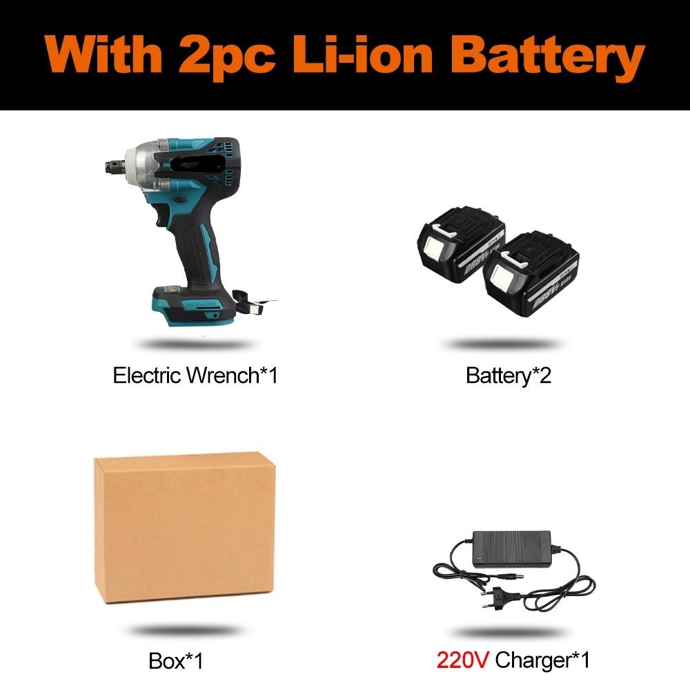 

288VF 1000Н.м Аккумуляторный Электрический Ударный Гайковерт Бесщеточный Торцевой Ключ 1/2 дюйма Аккумуляторная Отвертка 2*Batteries