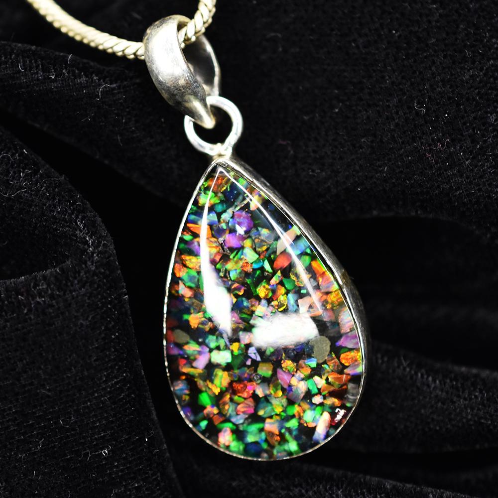 Natural Opal Pendant Doublet 28ct 925 Sterling Silver Pear Cut Jewelry Gemstone Jewelry Gift