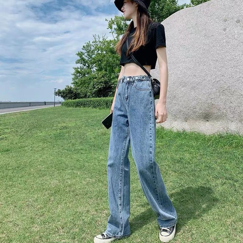 Mom Jeans Straight Pants Washed Loose High Waist Plus Size Women Casual Boyfriends Cowboy Vintage Wide Leg Trousers