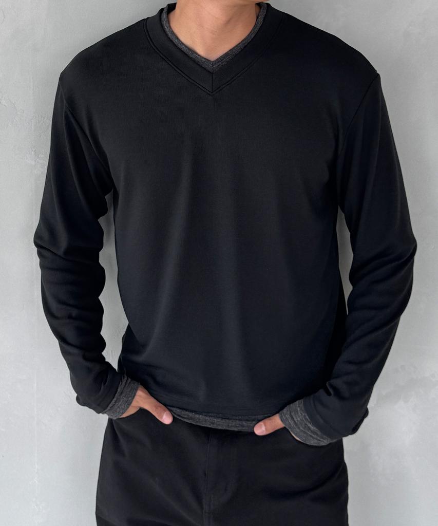 DNSR Layered V-Neck Long Sleeve Black/Charcoal