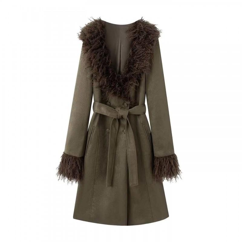 Womens Vintage Suede Coat With Raw