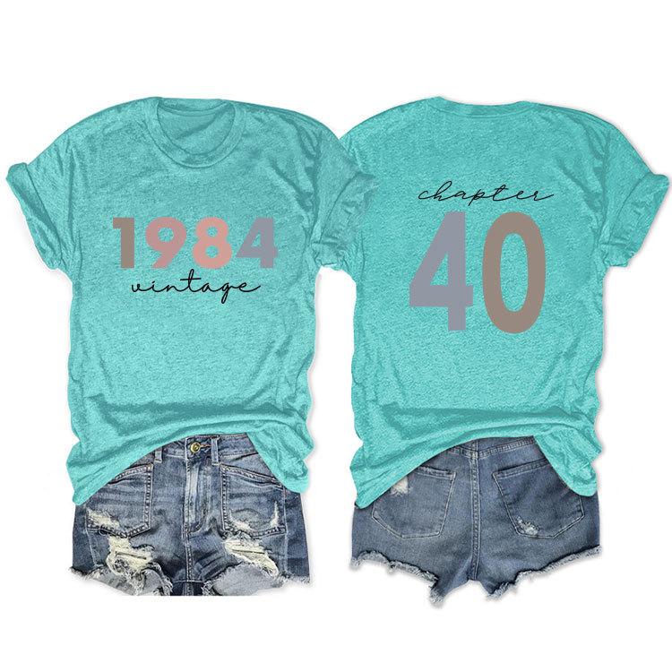 Sommer O-Ausschnitt T-Shirt 1984 Vintage Kapitel 40 Print lockeres Trend-Kurzarm-Oberteil