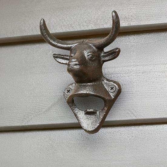 Yousheng Elk Cow Head Bottle Opener, Wall Mounted Beer Cap Remover, Rustic Iron Opener for Home Bar, Industrial Decor