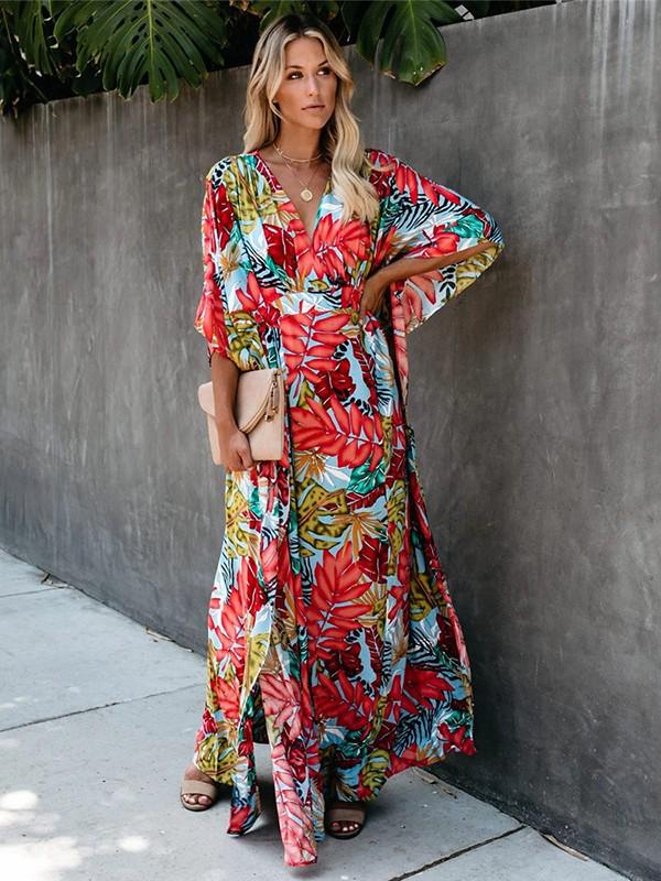 Europäisch-Amerikanisches Florales Baumwoll Strand Überwurf Sonnenschutz Kleid