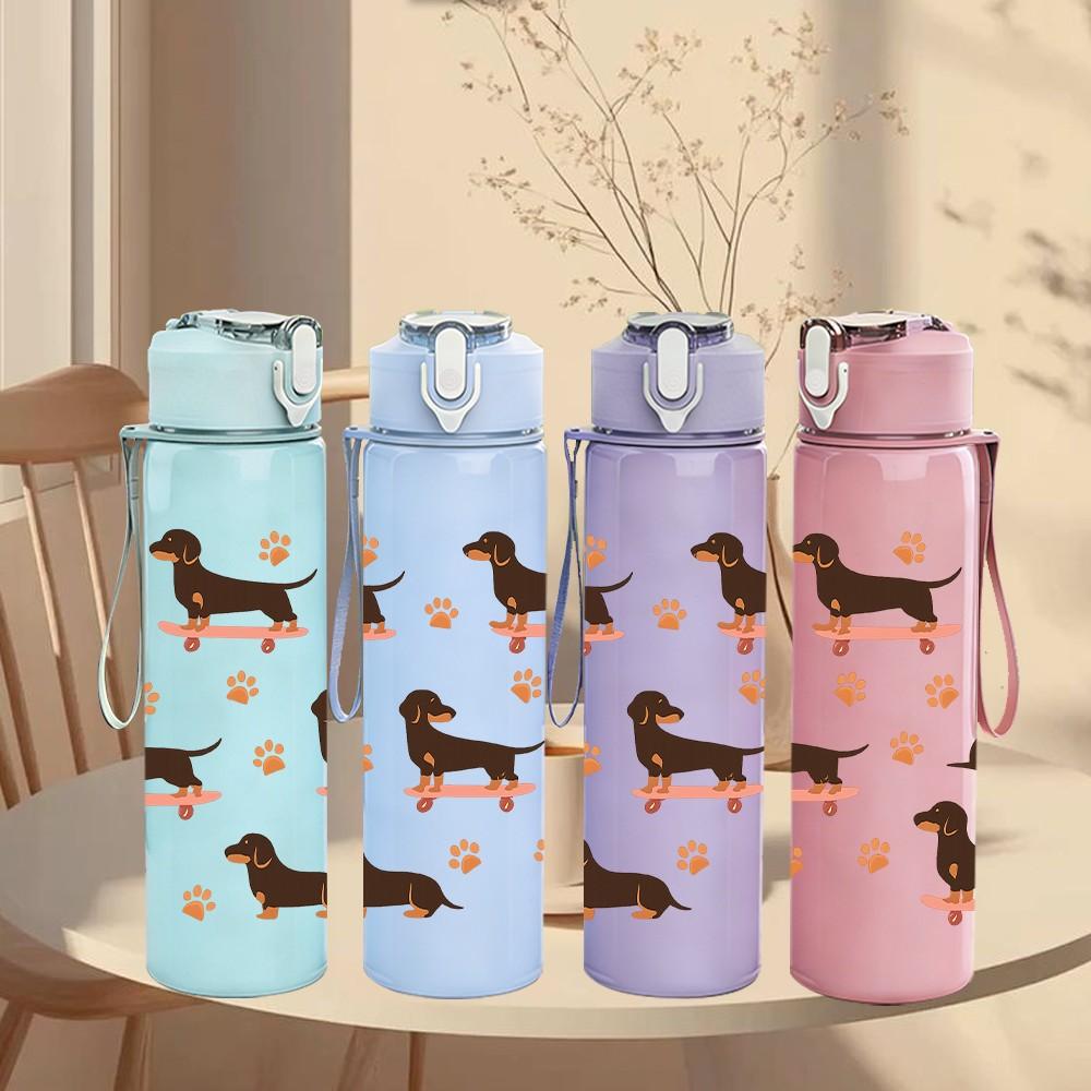 1 PZ Corsa Cane Motivo Ripetuto 750ml Colore Plastica Borraccia Sportiva Tappo Flip con Cannuccia Anti-perdita Adatta per Sport Ufficio Uso Domestico