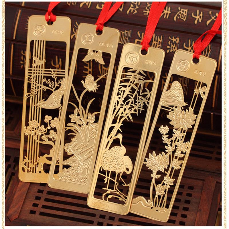 

Chinese Style Bookmarks Creative Metal Hollow Out Metal Book Mark Tasse With Red Knot For Kids Students Gifts School Supplies