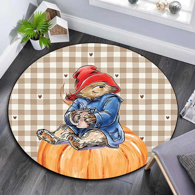Paddington Bear Round Area Rug,Carpet Rug for Living Room Bedroom Sofa Playroom Decor,Non-slip Floor Mat