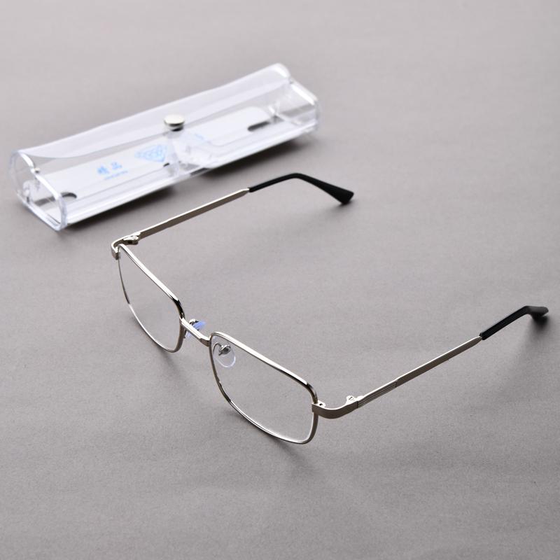 Anti-Scratch Reading Glasses Retro Square Presbyopic Eyewear With Glass Lenses Metal Hyperopia Eye Glasses Men'S Glasses +3.5+4