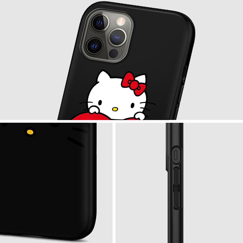 Cute Hello Kitty Case for Apple iPhone 13 14 Plus 11 12 Mini 15 Pro Max 7 8 SE 2020 X XS XR Silicone Black Soft Phone Cover