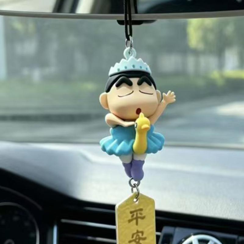 Cartoon Cute Crayon Shin Chan Car Pendant Rear View Mirror Creative Safe Car Interior Decoration Anime Figure Toys Gifts