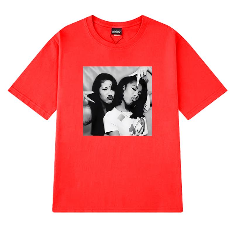 Fashion Aaliyah n Selena printed Graphic street Hip Hop Tee shirt 100 Cotton Unisex Women short sleeve Tshirts vintage Unisex Top