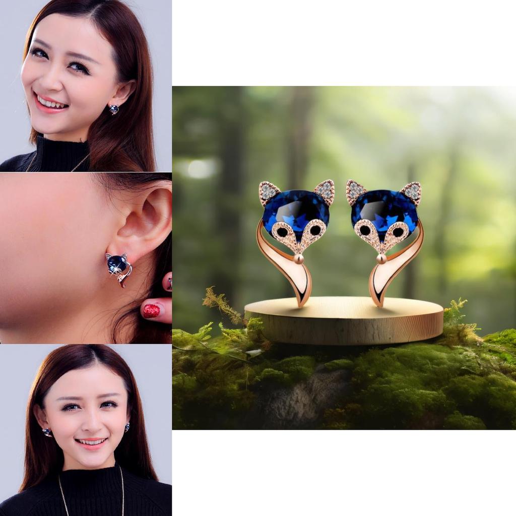 Adorable Sweet Fox Crystal Earrings For Women Fashionable Korean Style Jewelry