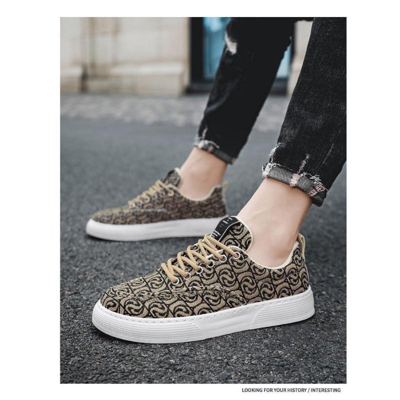 Men Breathable Low Top Thick Sole Printed Canvas Casual Sports Sneakers